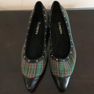 Punky Green Plaid Kitten Heels with Stud Trim